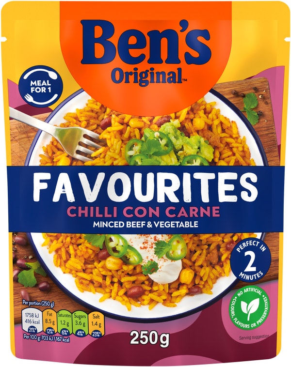 Bens Original Favourites Chilli con Carne Minced Beef and Vegetable Microwave Meal 250g