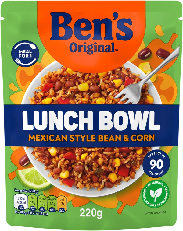 Bens Original Lunch Bowl Mexican Style Beans, Corns and Wholegrain Rice 220g