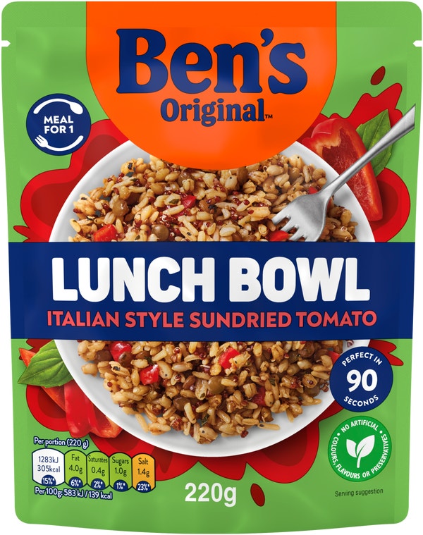 Bens Original Lunch Bowl Sundried Tomato Italian Style Rice and Grains 220g