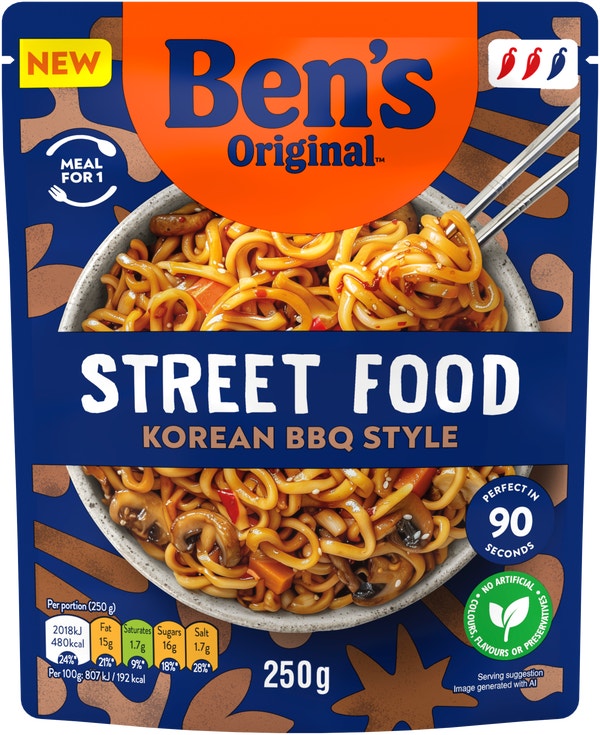 Bens Original Street Food Korean BBQ Noodles Ready Meal 250g