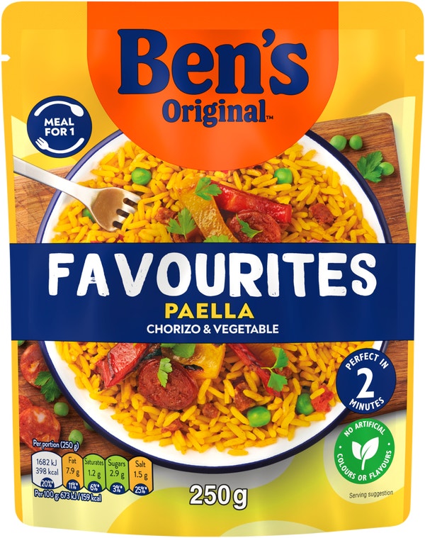 Bens Original Favourites Paella Chorizo and Vegetable Microwave Rice Meal 250g