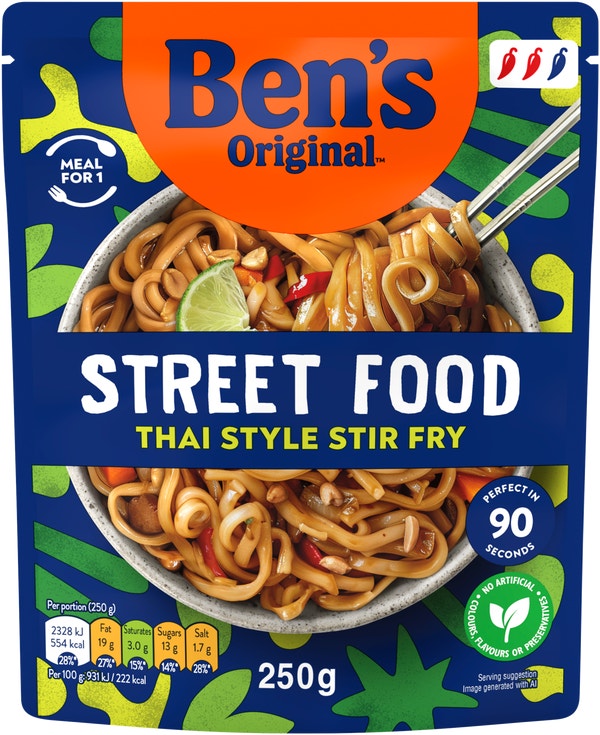 Bens Original Street Food Thai Stir Fry Noodles Ready Meal 250g