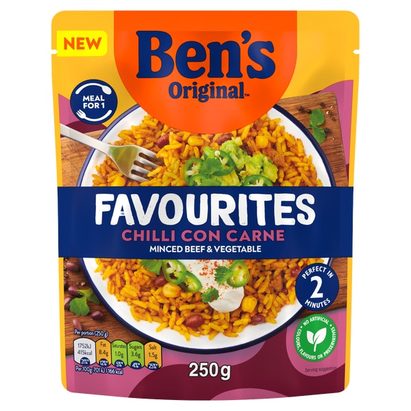 Bens Original Favourites Chilli con Carne Minced Beef and Vegetable Microwave Meal 250g