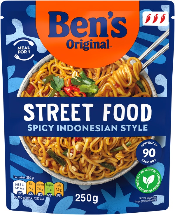 Bens Original Street Food Indonesian Spicy Noodles Ready Meal 250g