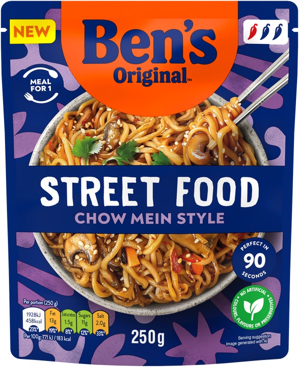 Bens Original Street Food Chinese Chow Mein Noodles Ready Meal 250g