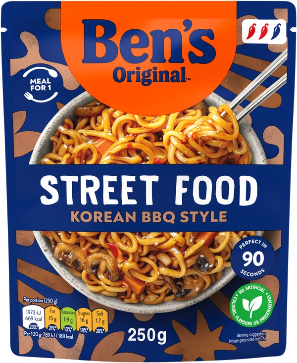 Bens Original Street Food Korean BBQ Noodles Ready Meal 250g