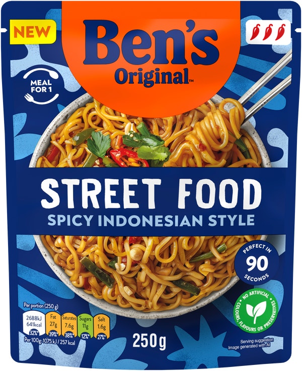 Bens Original Street Food Indonesian Spicy Noodles Ready Meal 250g