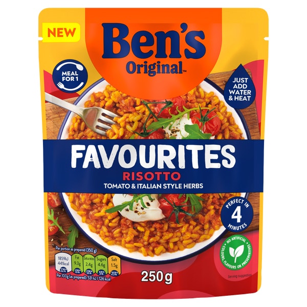 Bens Original Favourites Risotto Tomato and Italian Style Herbs Microwave Rice Meal 250g